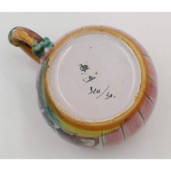 Barrel Mug Card Playing Pair 16oz Hand Painted Ceramic Pottery Italy Made 70's - Picture 8 of 8